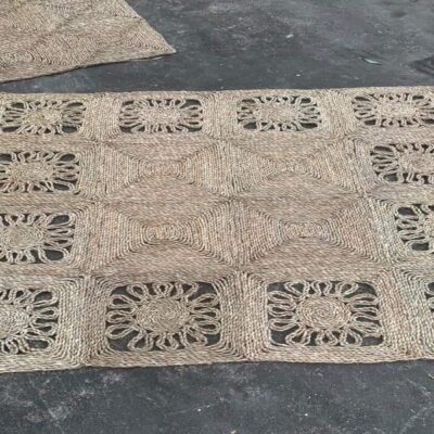 Thảm cói hình chữ nhật viền hoa