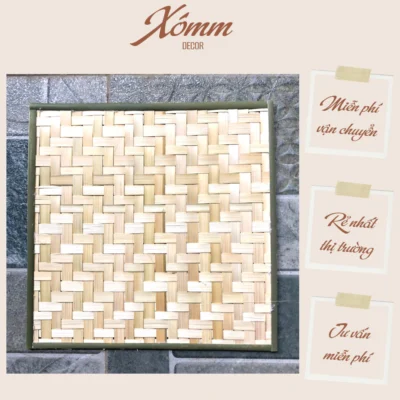 Tấm tre đan, mành tre, mẹt tre, phên tre vuông trang trí, decor trường mầm non, trang trí tết