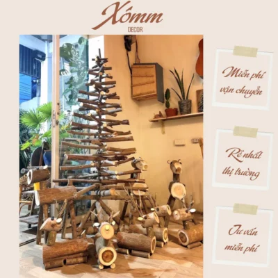 Cây thông noel từ cành gỗ tự nhiên , cây thông gỗ, củi khô trang trí decor giáng sinh