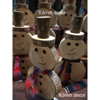 Người tuyết gỗ trang trí giáng sinh, bảng gỗ hình người tuyết decor noel