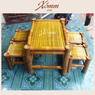 Bàn ghế tre mộc uống trà, quán ăn, nhà hàng, trang trí decor tết, gian hàng chợ quê