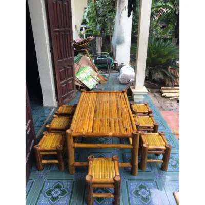 Bàn ghế tre bộ 1 bàn 6 ghế cho quán cafe , nhà hàng bún đậu, trang trí decor tết, trung thu
