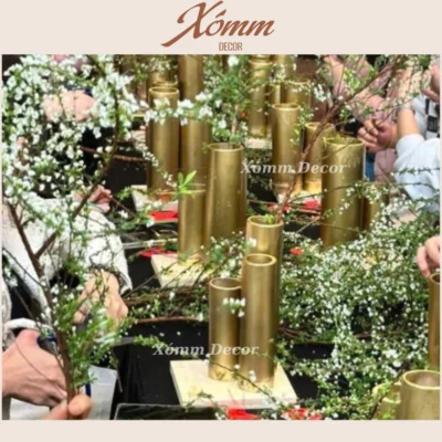 Ống tre vàng đồng cắm hoa, trang trí decor, bình hoa tre tự nhiên