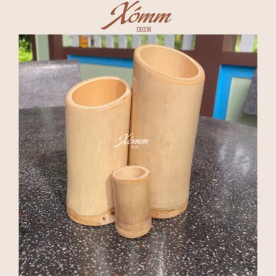 ống đũa tre mộc tự nhiên, bộ 3 ống, ống đựng muỗng đũa thìa bằng tre, decor phong cách vintage